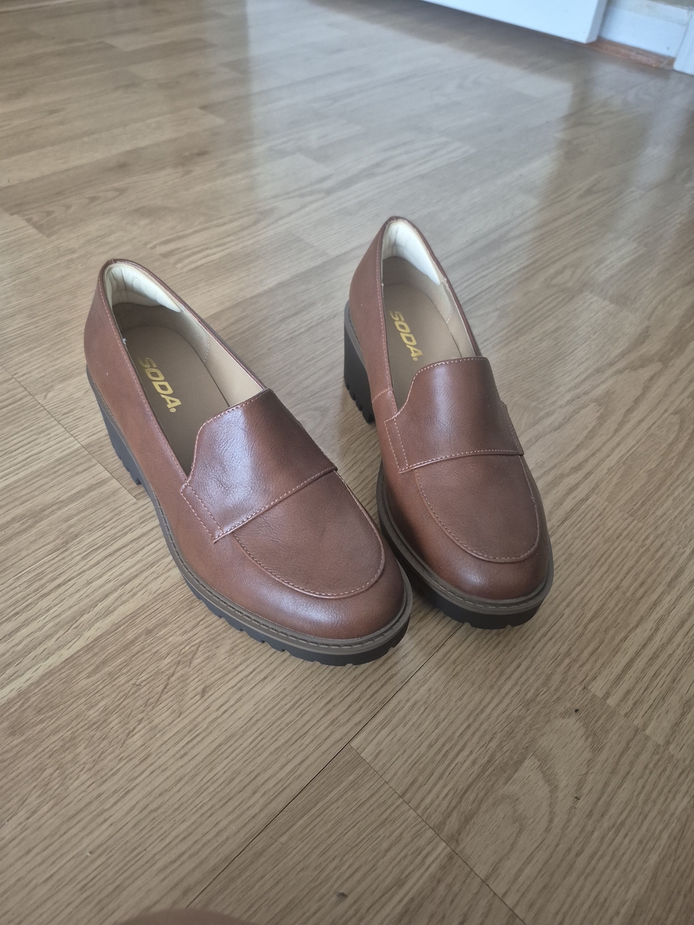 Soda Chestnut Brown Platform Loafers for Women